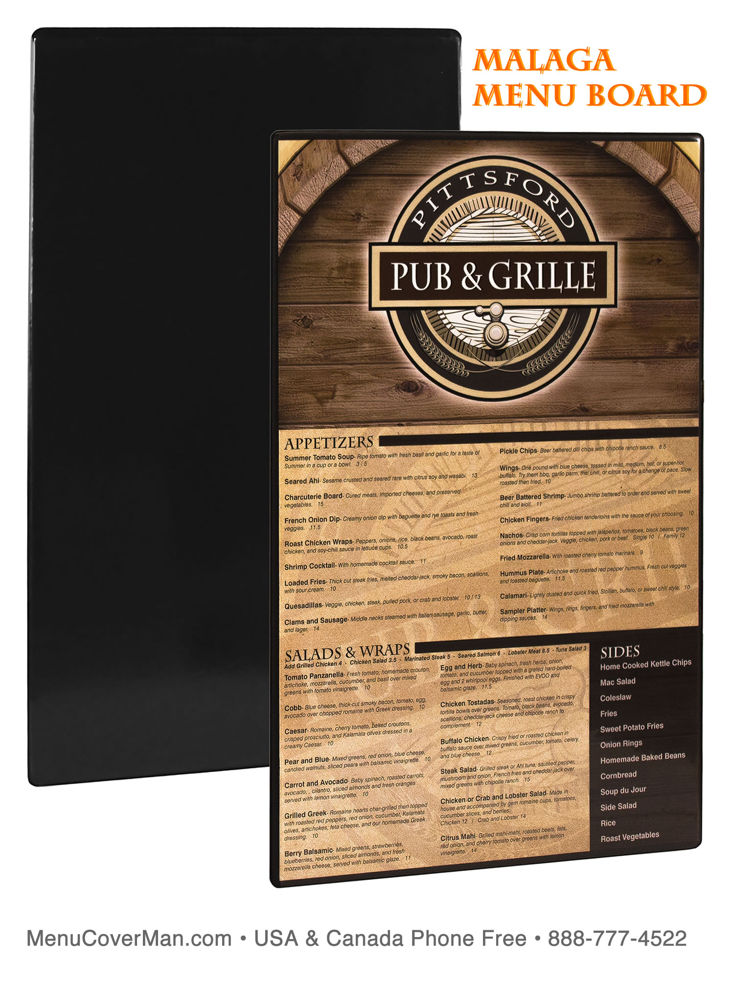 Malaga menu board for easy re-printed menus.